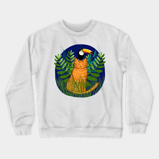 Jungle Cat and Toucan Crewneck Sweatshirt by KilkennyCat Art